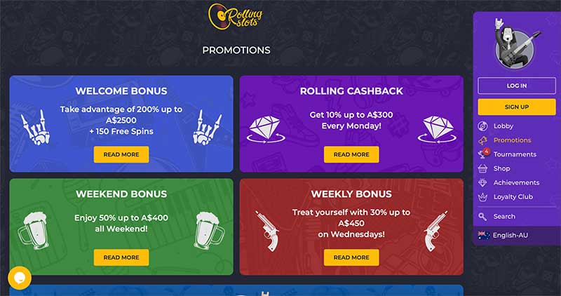 rolling slots casino bonuses